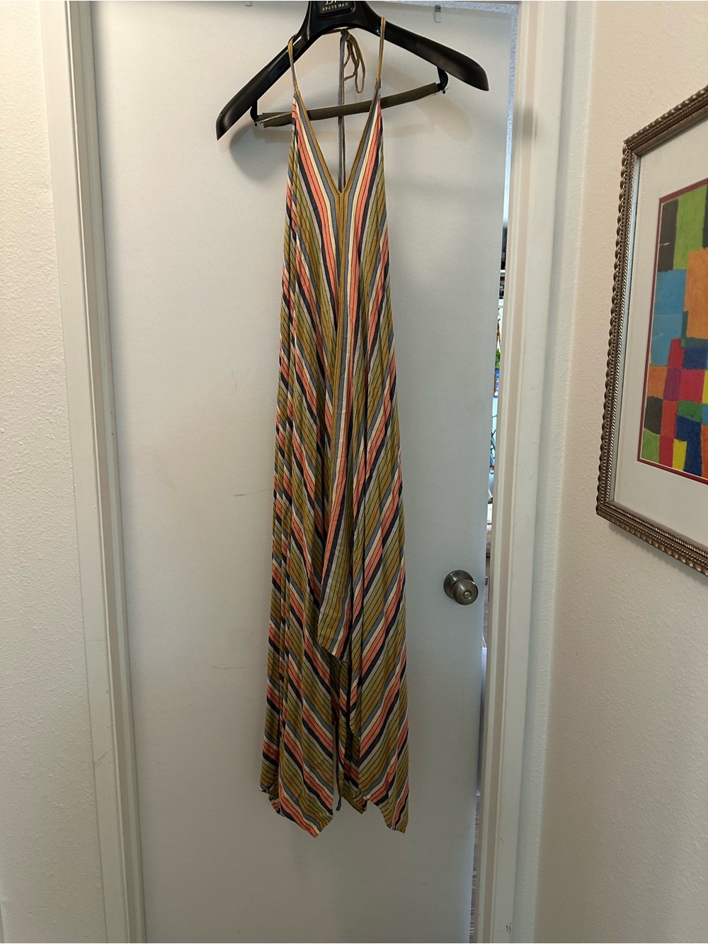 Striped V-Neck Halter backless Maxi Dress in Multicolor